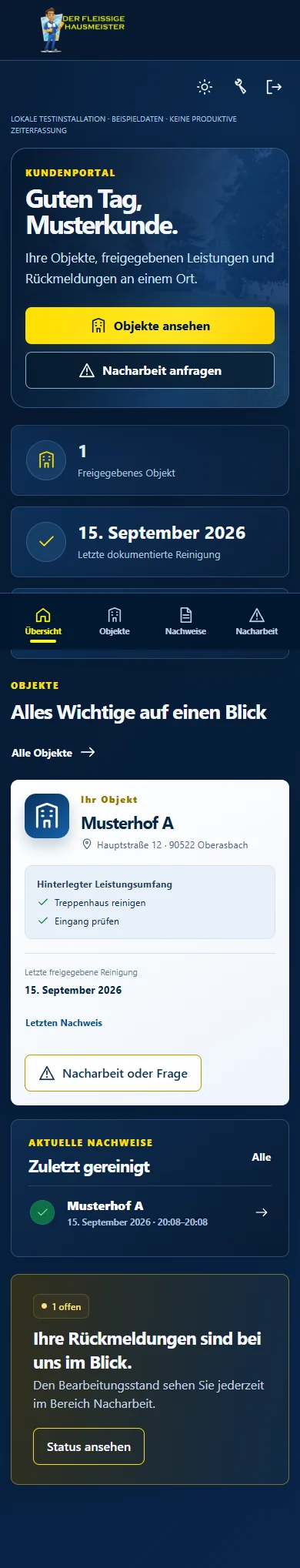Mobile Ansicht des Kundenportals