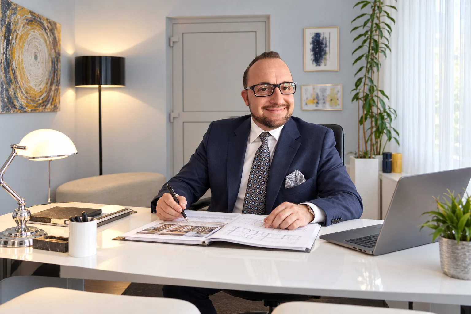 Matthias Merklein bei der Objektplanung in seinem Büro
