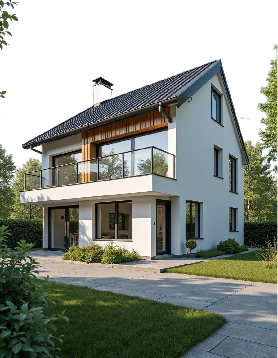 Beispielhafte moderne Wohnimmobilie mit Garten und Terrasse